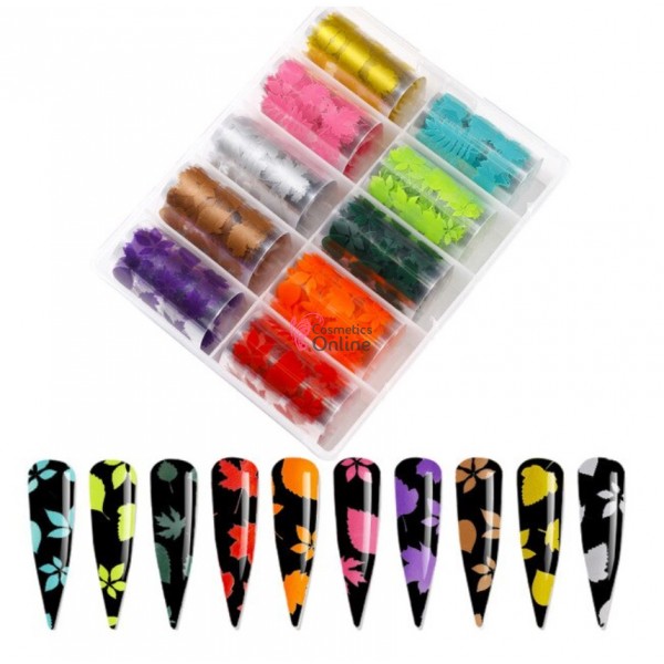 Folii de transfer, FST036 cu Frunze color, set 10 bucati